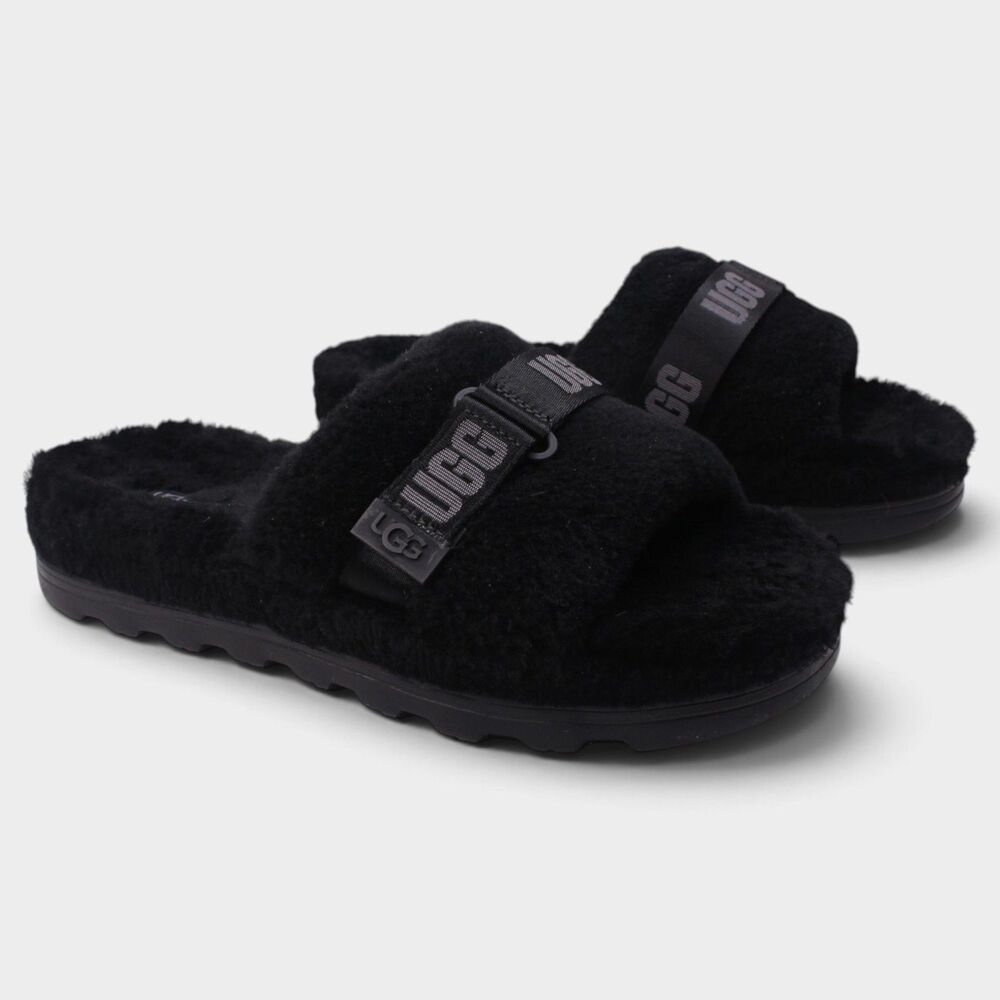 UGG Fluff Up Men's 12 Black Sheepskin Slide Sandals NWOB 1130816